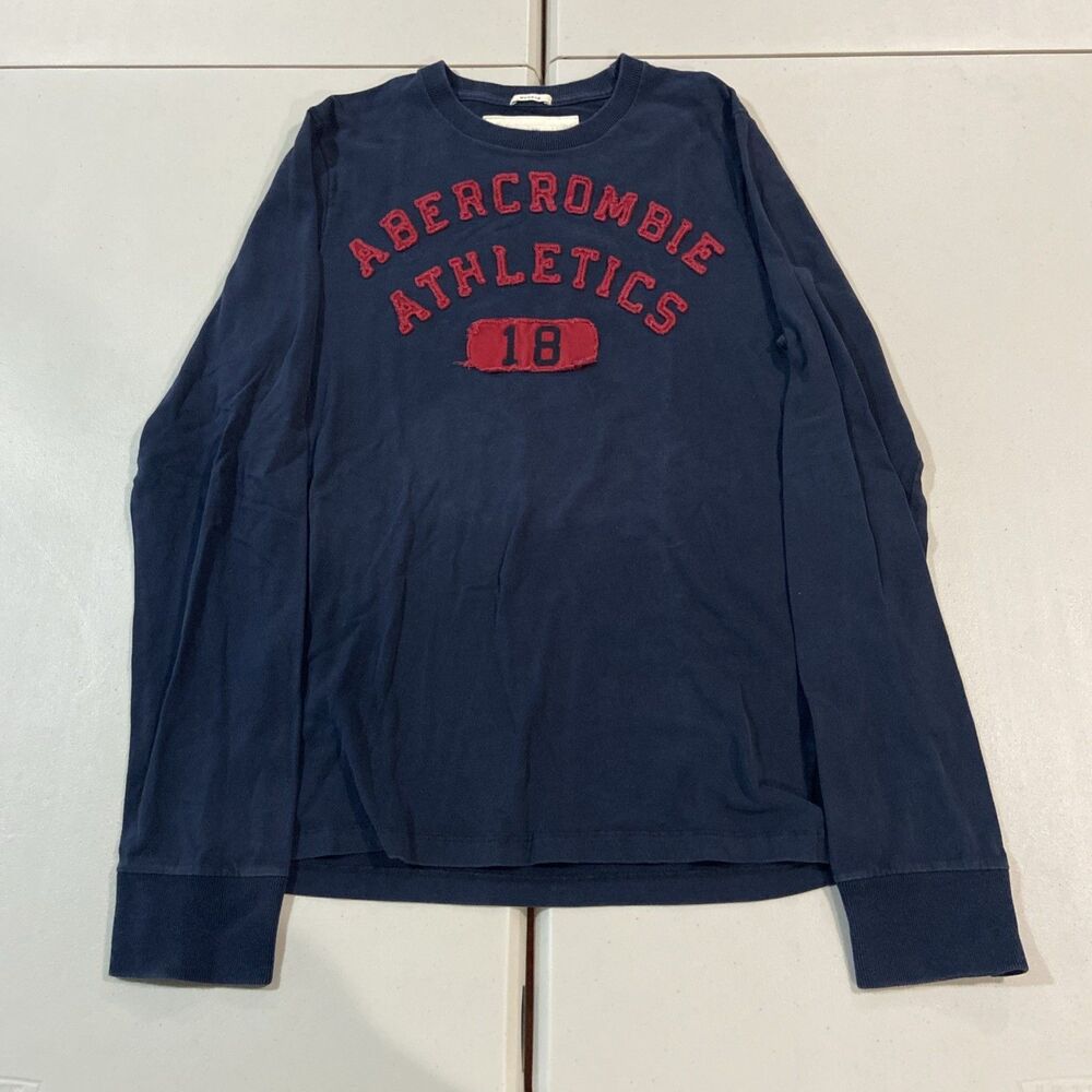 Abercrombie and Fitch Long Sleeve Shirt Men XL Spellout Blue Red Patch NY Muscle